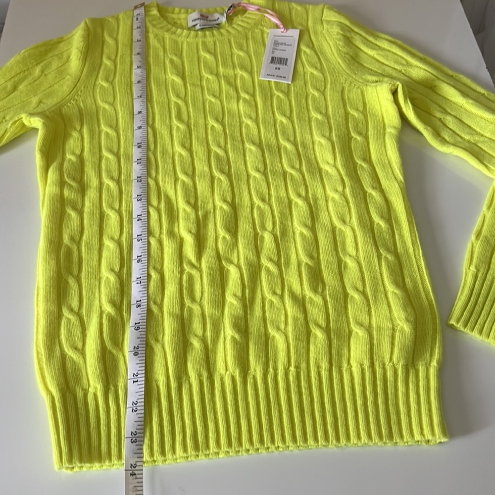 Vineyard Vines Cashmere Coral Lane Cable knit Crew Neck Sweater Bright Citron - Picture 9 of 11